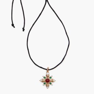 WeWoreWhat "Vintage" Gold Jewel Pendant Necklace On Black Cord